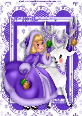 Cute Little Girl in Purple with White Deer A4