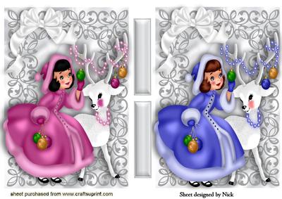 Cute Little Girls with White Reindeers Toppers