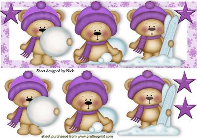 Cute Little Bears in Purple with Purple Stars Dl