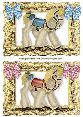 Cute Little Velvet Ponies in Frames with Gingham Bows Topper