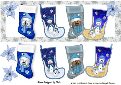 Blue Christmas Stockings with Bears and Snowmen Dl