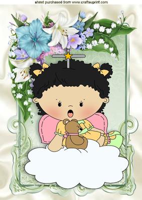 Little Angel Tot with Floral Frame A4