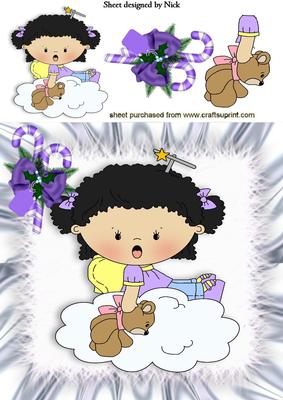 Little Angel Tot on a Fluffy Cloud with Teddy 8x8