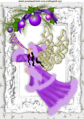 Christmas Angel in Lilac with Ornament in Silver Frame A4