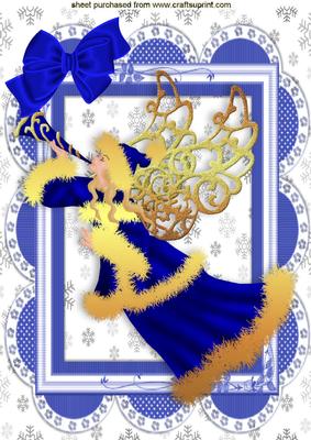 Pretty Angel in Blue Ornate Frame with Bow A4