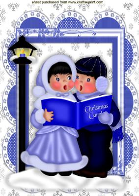 Carol Singers with Lamp Post in Ornate Frame A4