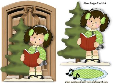 Little Girl with Christmas Tree Carol Singing