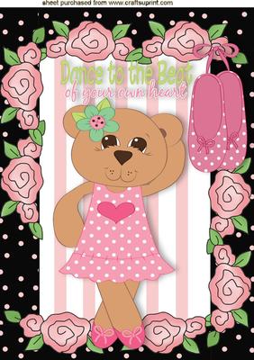 Dancing Ballerina Teddy with Ballet Shoes in Floral Frame A4