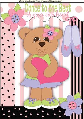 Dancing Ballerina Teddy with Ballet Shoes in Floral Frame A4