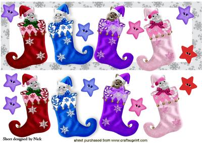 Cute Little Mice in Coloured Stocking with Stars Dl