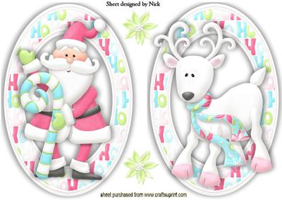 Cute Santa and Reindeer in Frames Toppers