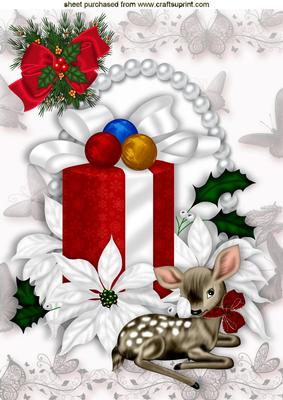 Christmas Gift with Poinsettias and Little Deer A4