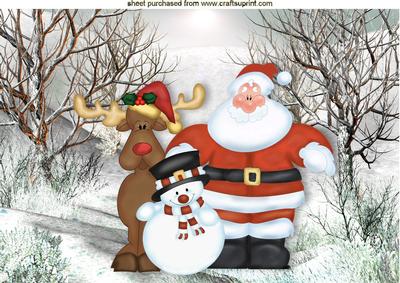 Santa, Snowman, and Reindeer in Snow Scene A4