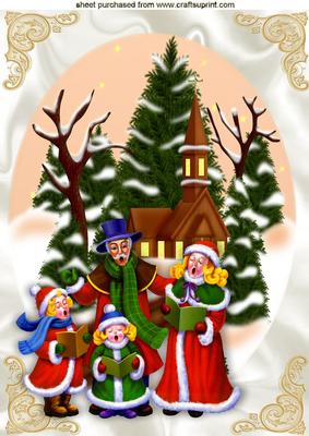 Carol Singers with Church Snow Scene A4