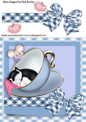 Kitten in a Teacup with Cheeky Mouse 8x8