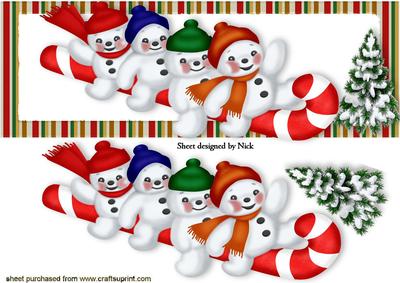 Four Jolly Snowmen on Candy Cane Dl