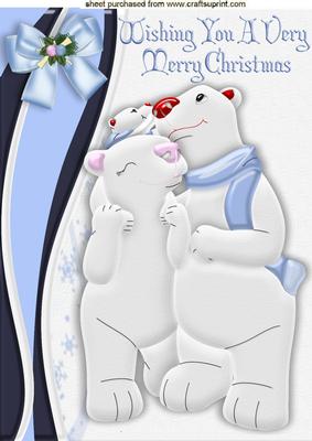Cute Loved Up Polar Bears with Christmas Bow A4