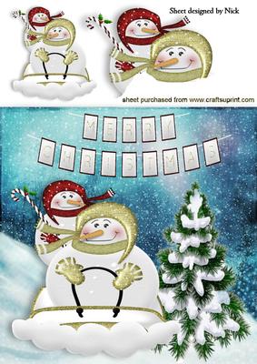 Snowman Having Fun on a Sledge 8x8
