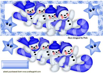 All in Blue Jolly Snowmen on a Candy Cane Dl