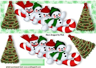 Jolly Snowmen on Candy Cane with Christmas Trees Dl