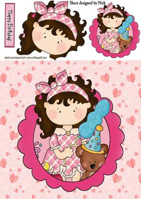 Little Birthday Girl with Her Teddy and Balloons 8x8