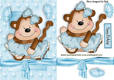 Cute Ballerina Monkey in Blue in Star Frame