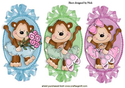 Three Lovely Ballerina Monkey Toppers