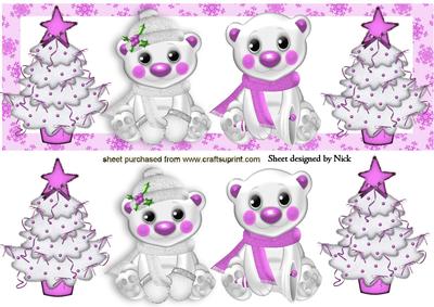 Cute Polar Bears with Pink Christmas Trees Dl