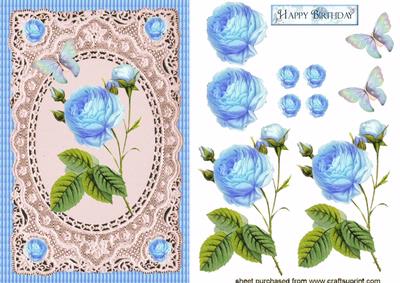 Elegant Blue Rose on Lace Frame