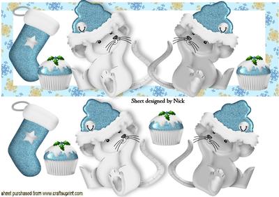 Cute Little Christmas Mice with Stockings Dl