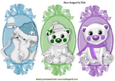 Little Christmas Mouse and Polar Bear Toppers