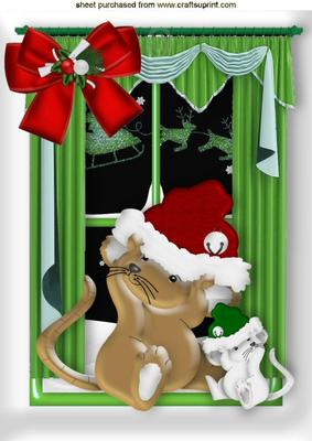 Cute Little Christmas Mice in the Window A4
