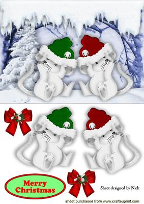 Playful Mice in the Snow with Santa Hats On