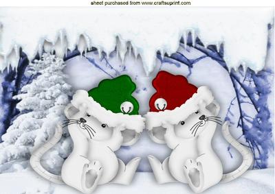 Playful Mice in the Snow Wearing Santa Hats A4