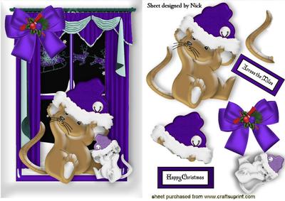 Cute Little Mice in Purple Santa Hats