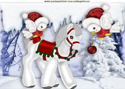 Little White Velvet Pony with Robins A4