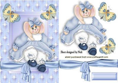 Little Bunny Girl Pretty in Blue with Butterflies