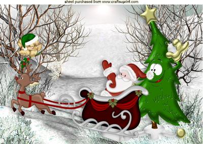 Away We Go! with Funny Christmas Tree and Robin A4