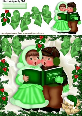 Carol Singers with Holly Bows and Robin 8x8