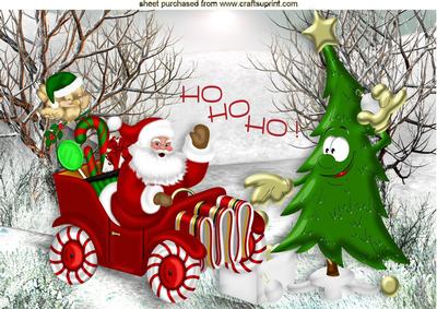 Ho! Ho! Ho! Santa in a Car with Funny Christmas Tree A4