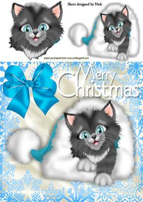Kitten in Santa Hat with Big Bow 8x8