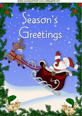 Santa Flying in His Sleigh with Rudolph A4