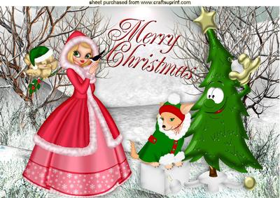 Little Lady with Her Puppy and Funny Face Christmas Tree A4