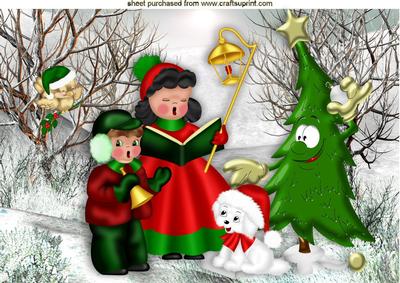 Christmas Carol Singers with Funny Face Tree A4