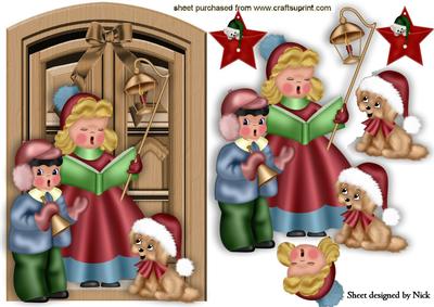 Carol Singers with Cute Puppy at the Front Door
