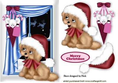 Are You Waiting for Santa Too! Cute Puppy and Mouse
