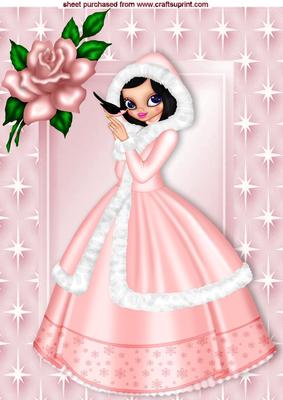 Pretty in Pink! Lovely Lady with Pink Rose A4