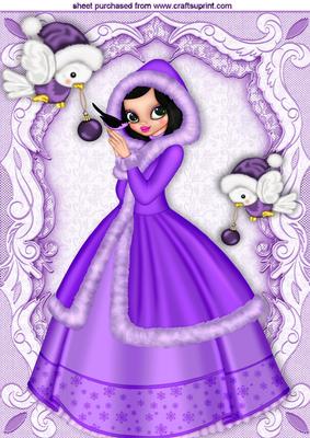 Cute Robins with Baubles for Pretty Lady in Purple A4