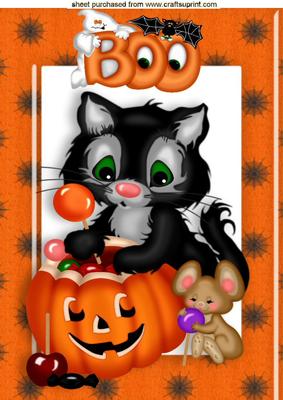 Cute Little Kitty and Mouse with Pumpkin A4