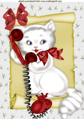 Well Hello There Big Boy! Cute White Kitty on the Phone A4